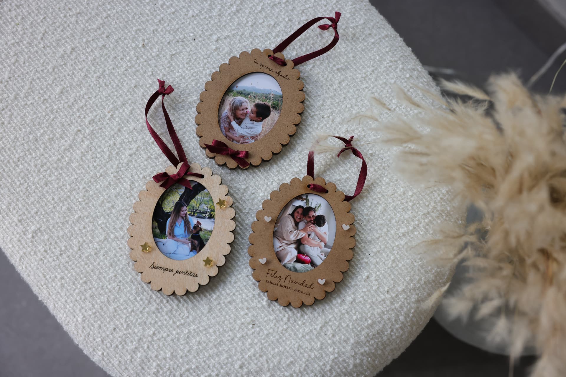 Bolitas de Navidad de madera con fotografías personalizadas, diseño de Casitacora